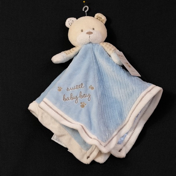NWT MINT 3M +UP Baby BOY BEAR SECURITY BLANKET Sweet Baby Boy Blue & White (Q6) - Picture 2 of 3
